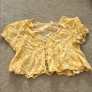 Altar'd State Yellow Puff Sleeve Ruffled Cropped Blouse